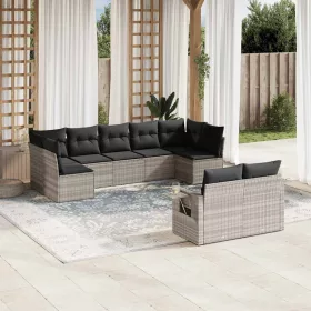    9 részes világosszürke polyrattan kerti ülőgarnitúra párnával