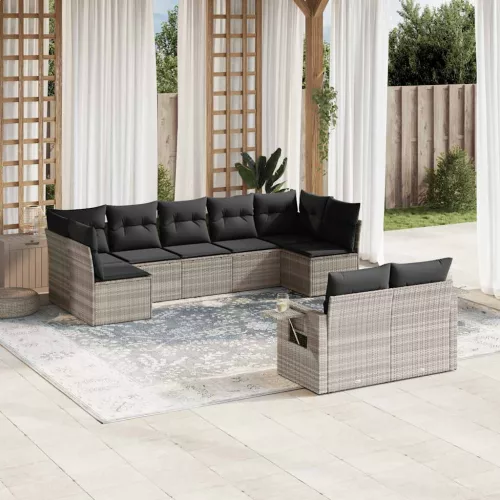  9 részes világosszürke polyrattan kerti ülőgarnitúra párnával