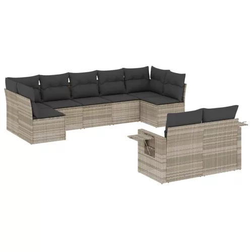  9 részes világosszürke polyrattan kerti ülőgarnitúra párnával