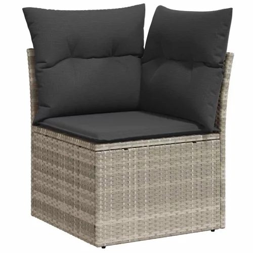  9 részes világosszürke polyrattan kerti ülőgarnitúra párnával