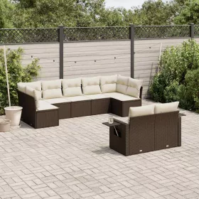    9 részes barna polyrattan kerti ülőgarnitúra párnákkal