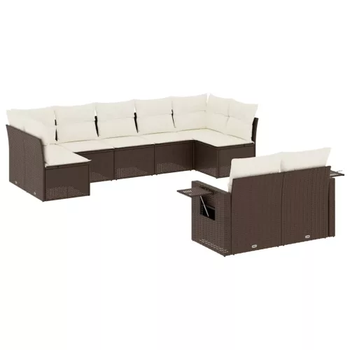  9 részes barna polyrattan kerti ülőgarnitúra párnákkal