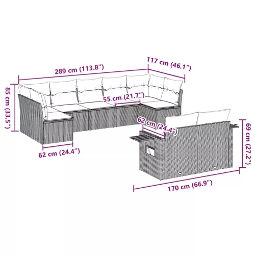  9 részes barna polyrattan kerti ülőgarnitúra párnákkal