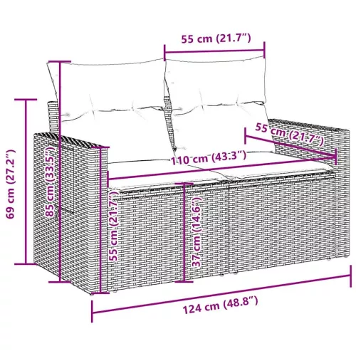  9 részes barna polyrattan kerti ülőgarnitúra párnákkal