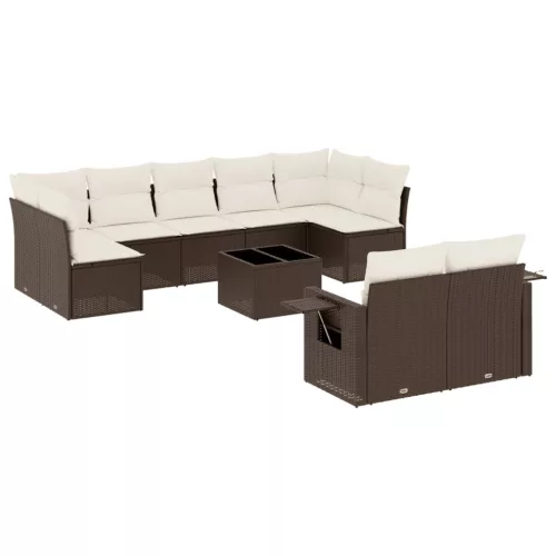  10 részes barna polyrattan kerti ülőgarnitúra párnákkal