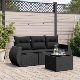    4 részes fekete polyrattan kerti ülőgarnitúra párnákkal