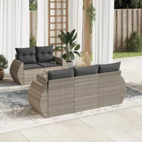   6 részes világosszürke polyrattan kerti ülőgarnitúra párnákkal