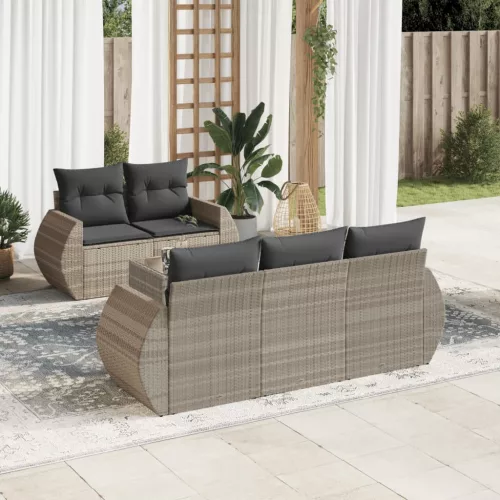  6 részes világosszürke polyrattan kerti ülőgarnitúra párnákkal