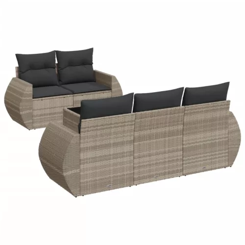 6 részes világosszürke polyrattan kerti ülőgarnitúra párnákkal