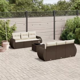    7 részes barna polyrattan kerti ülőgarnitúra párnákkal