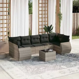    8 részes világosszürke polyrattan kerti ülőgarnitúra párnával