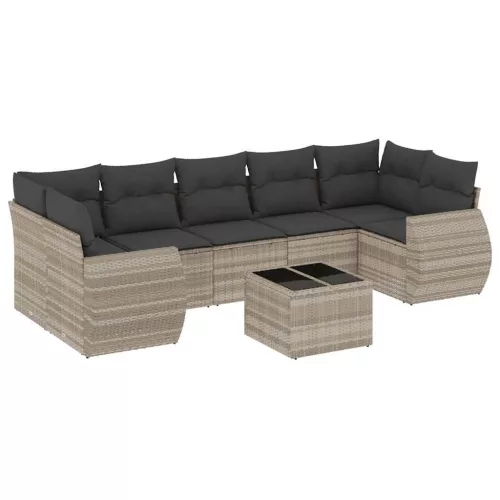  8 részes világosszürke polyrattan kerti ülőgarnitúra párnával
