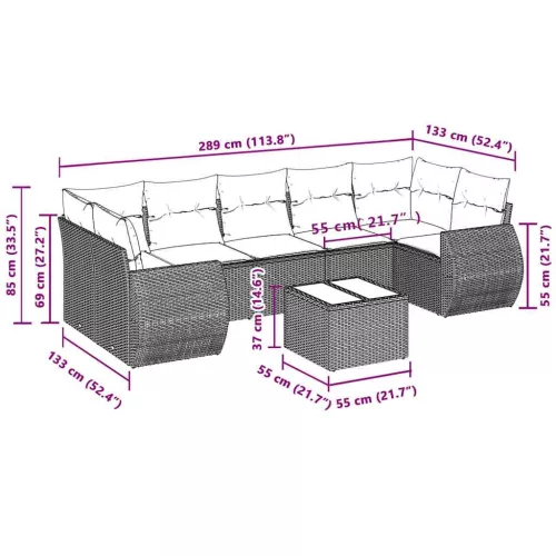  8 részes világosszürke polyrattan kerti ülőgarnitúra párnával