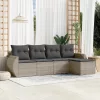  5 részes világosszürke polyrattan kerti ülőgarnitúra párnákkal
