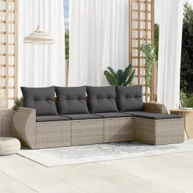    5 részes világosszürke polyrattan kerti ülőgarnitúra párnákkal