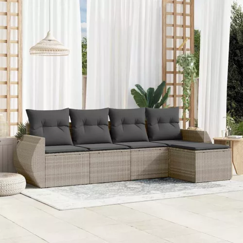  5 részes világosszürke polyrattan kerti ülőgarnitúra párnákkal