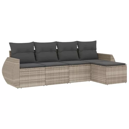  5 részes világosszürke polyrattan kerti ülőgarnitúra párnákkal