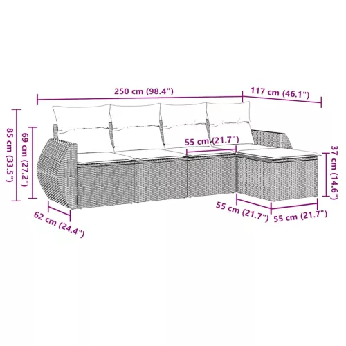  5 részes világosszürke polyrattan kerti ülőgarnitúra párnákkal