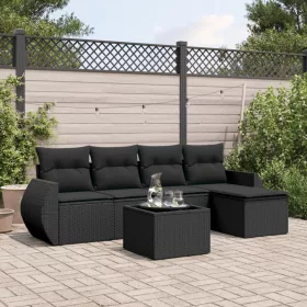    6 részes fekete polyrattan kerti ülőgarnitúra párnákkal