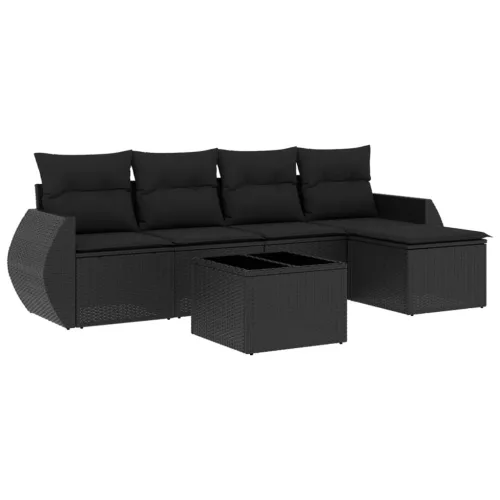  6 részes fekete polyrattan kerti ülőgarnitúra párnákkal