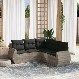    5 részes világosszürke polyrattan kerti ülőgarnitúra párnákkal