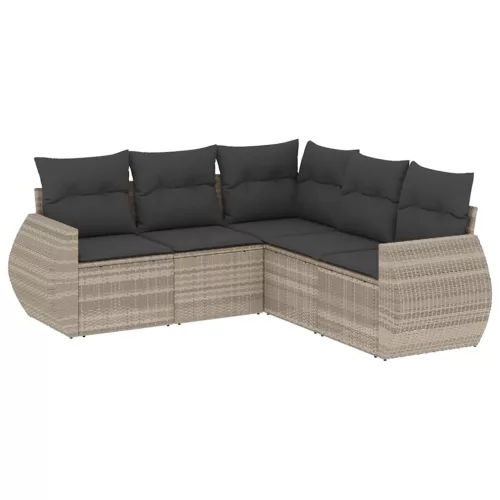  5 részes világosszürke polyrattan kerti ülőgarnitúra párnákkal