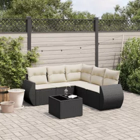    6 részes fekete polyrattan kerti ülőgarnitúra párnákkal