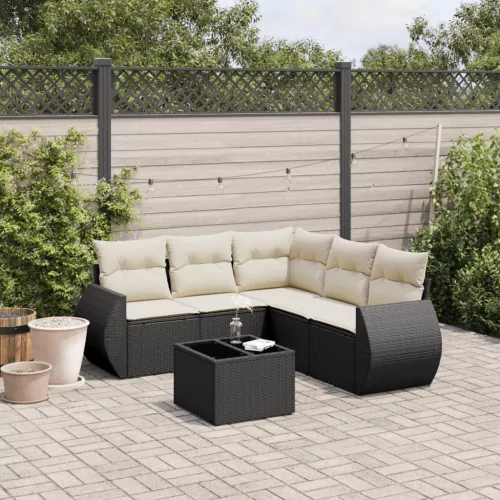  6 részes fekete polyrattan kerti ülőgarnitúra párnákkal