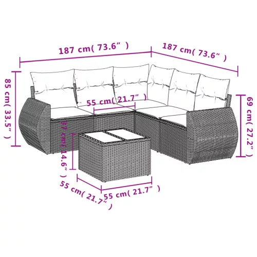  6 részes fekete polyrattan kerti ülőgarnitúra párnákkal