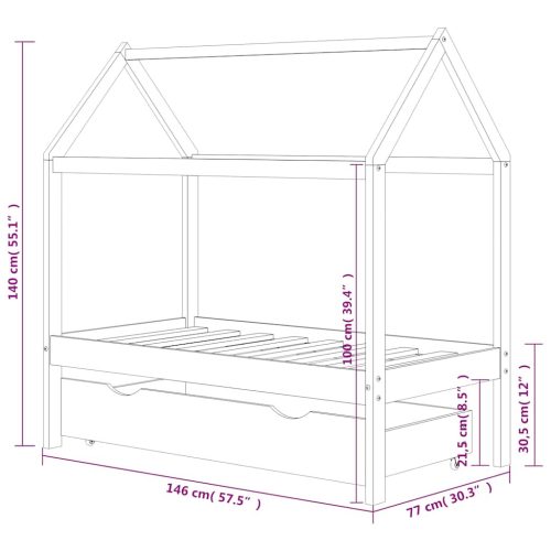  tömör fenyőfa gyerekágykeret fiókkal 70 x 140 cm