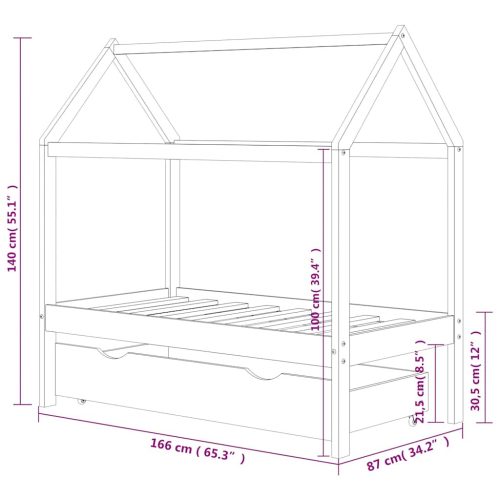  fiókos tömör fenyőfa gyerekágykeret 80x160 cm