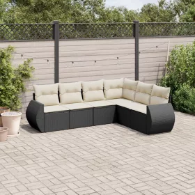    6 részes fekete polyrattan kerti ülőgarnitúra párnákkal