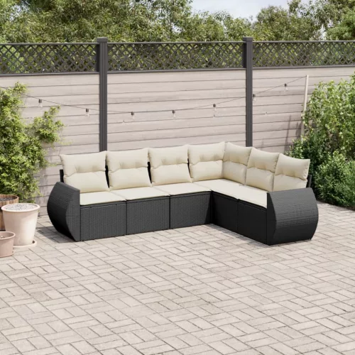 6 részes fekete polyrattan kerti ülőgarnitúra párnákkal