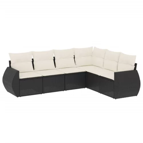  6 részes fekete polyrattan kerti ülőgarnitúra párnákkal