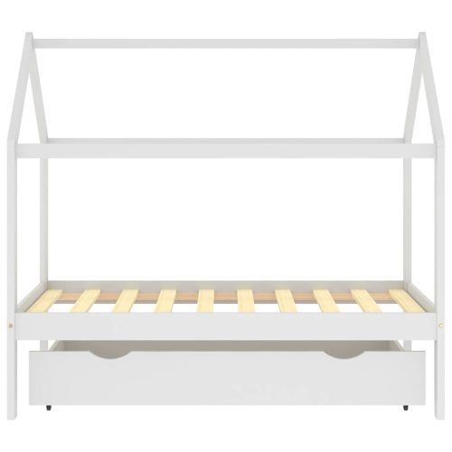  fehér tömör fenyőfa gyerek ágykeret fiókkal 80x160 cm