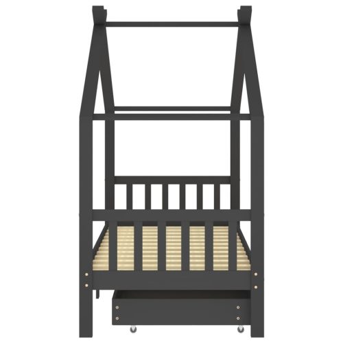  fiókos sötétszürke tömör fenyőfa gyerekágykeret 90 x 200 cm