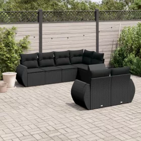    7 részes fekete polyrattan kerti ülőgarnitúra párnával