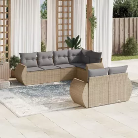    7 részes bézs polyrattan kerti ülőgarnitúra párnákkal