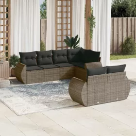    7 részes szürke polyrattan kerti ülőgarnitúra párnákkal