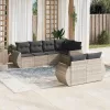  7 részes világosszürke polyrattan kerti ülőgarnitúra párnákkal