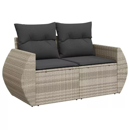  7 részes világosszürke polyrattan kerti ülőgarnitúra párnákkal