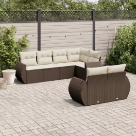    7 részes barna polyrattan kerti ülőgarnitúra párnákkal