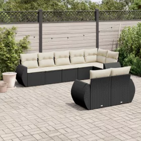    8 részes fekete polyrattan kerti ülőgarnitúra párnákkal