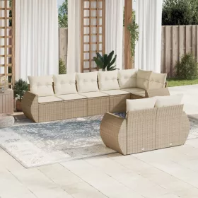  8 részes bézs polyrattan kerti ülőgarnitúra párnával
