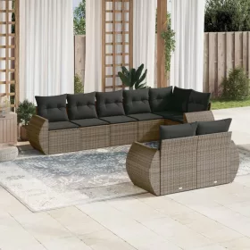    8 részes szürke polyrattan kerti ülőgarnitúra párnákkal