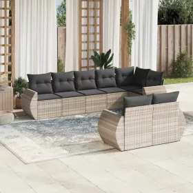    8 részes világosszürke polyrattan kerti ülőgarnitúra párnával