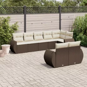   8 részes barna polyrattan kerti ülőgarnitúra párnákkal