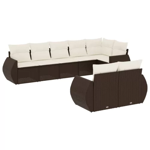  8 részes barna polyrattan kerti ülőgarnitúra párnákkal