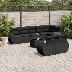    9 részes fekete polyrattan kerti ülőgarnitúra párnákkal