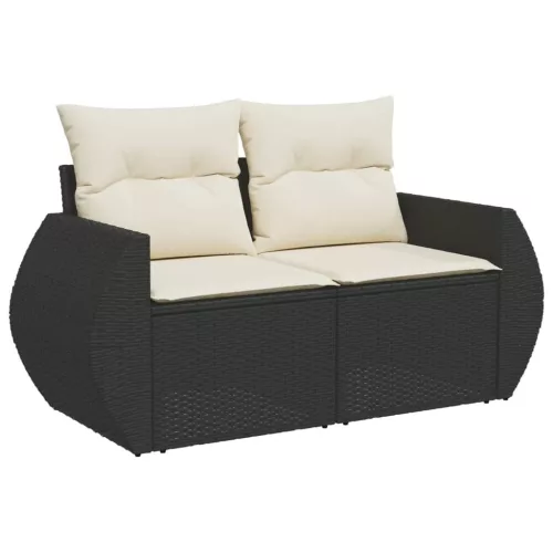  9 részes fekete polyrattan kerti ülőgarnitúra párnákkal